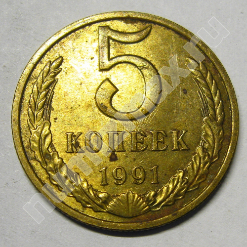 Монета: 5 коп. 1991 г. (реверс)