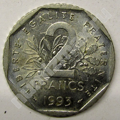 Монета: 2 francs 1993 г. (реверс)