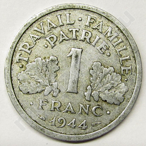 Монета: 1 franc 1944 г. (реверс)