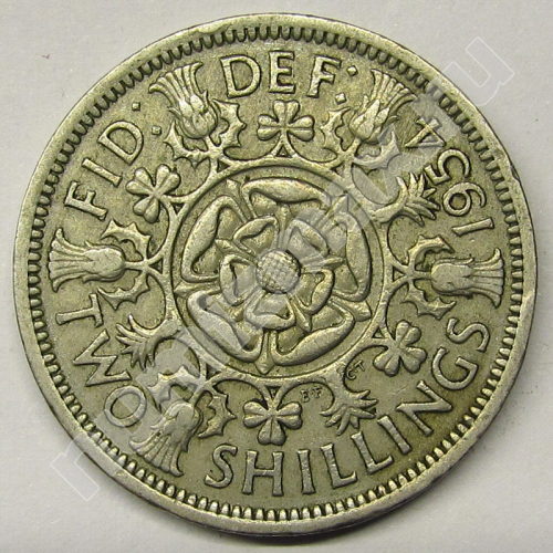 Монета: 2 shillings 1954 г. (реверс)