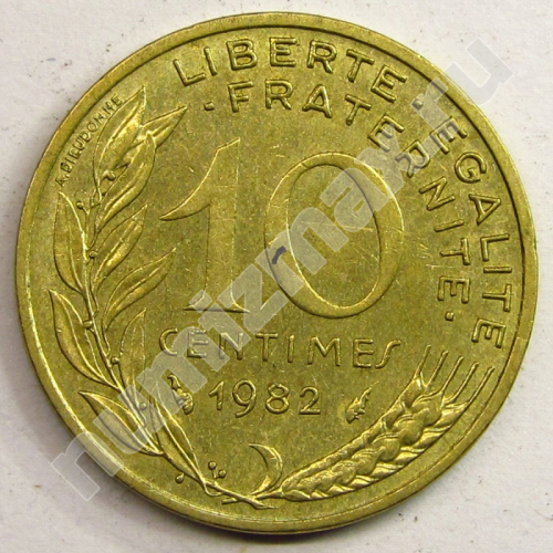 Монета: 10 centimes 1982 г. (реверс)