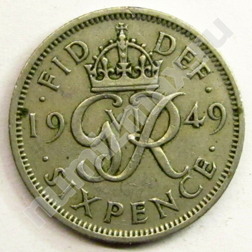 Монета: 6 pence 1949 г. (реверс)