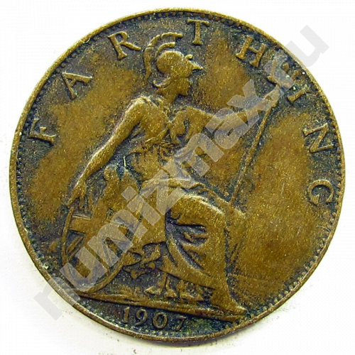 Монета: 1 фартинг 1907 г. (реверс)