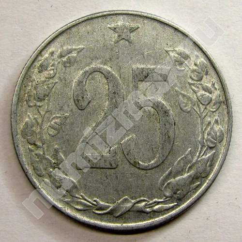 Монета: 25 геллеров 1953 г. (реверс)