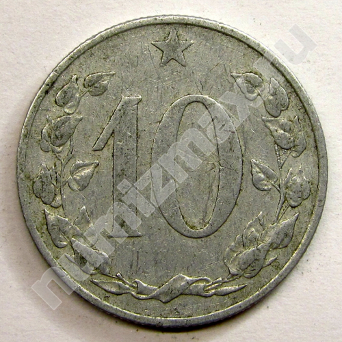 Монета: 10 геллеров 1953 г. (реверс)