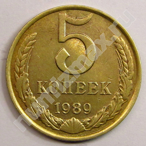 Монета: 5 коп. 1989 г. (реверс)