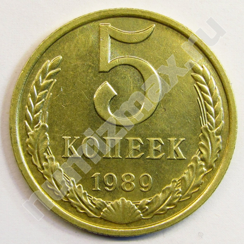 Монета: 5 коп. 1989 г. (реверс)