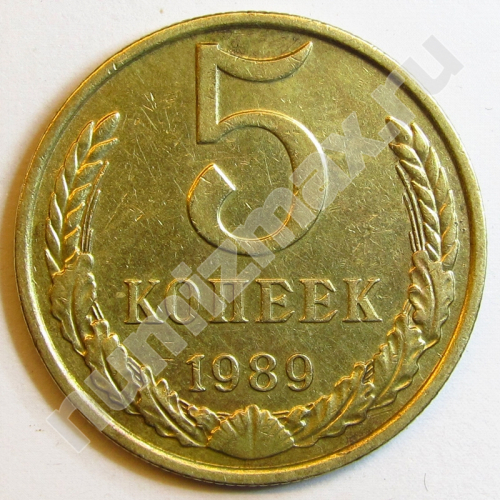 Монета: 5 коп. 1989 г. (реверс)