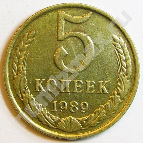 Монета: 5 коп. 1989 г. (реверс)