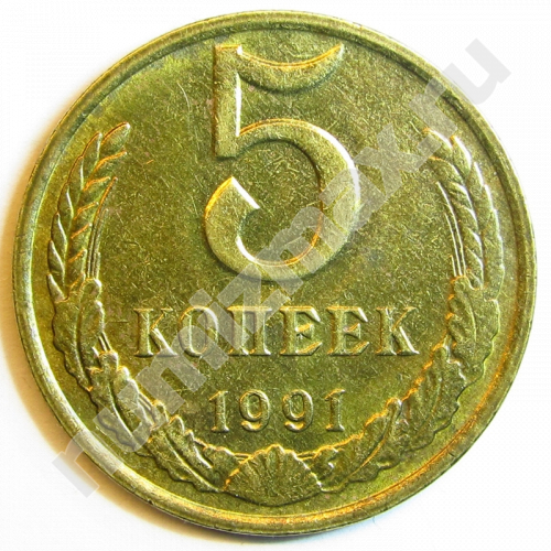 Монета: 5 коп. 1991 г. (реверс)