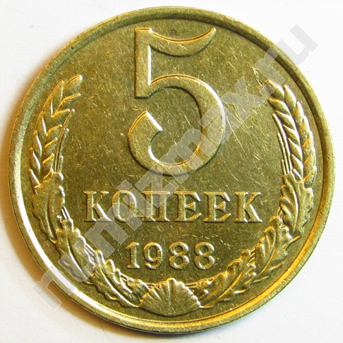 Монета: 5 коп. 1988 г. (реверс)