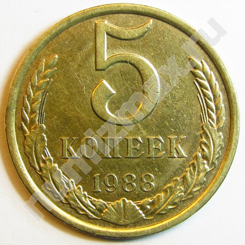 Монета: 5 коп. 1988 г. (реверс)