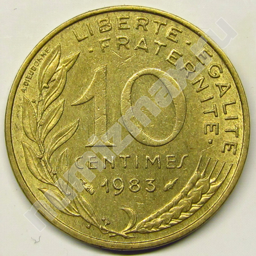 Монета: 10 сентимов 1983 г. (реверс)