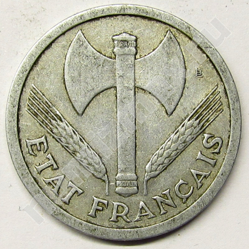 Монета: 2 francs 1943 г. (аверс)