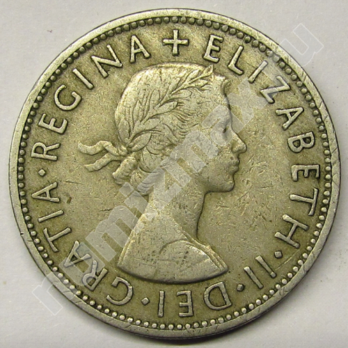 Монета: 2 shillings 1954 г. (аверс)
