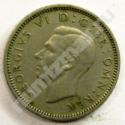 Монета: 6 пенсов 1951 г. (аверс)