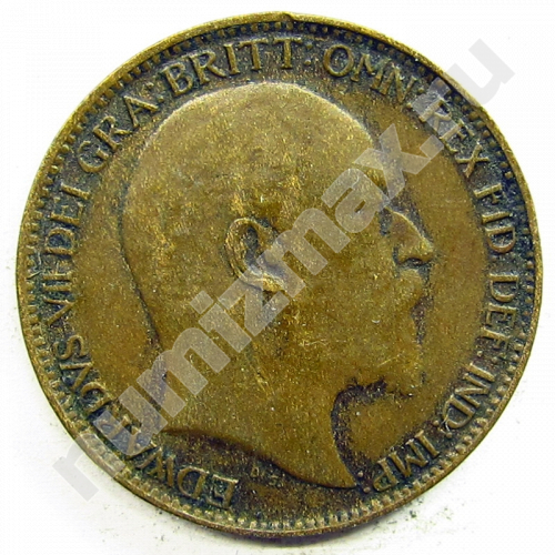 Монета: 1 фартинг 1907 г. (аверс)