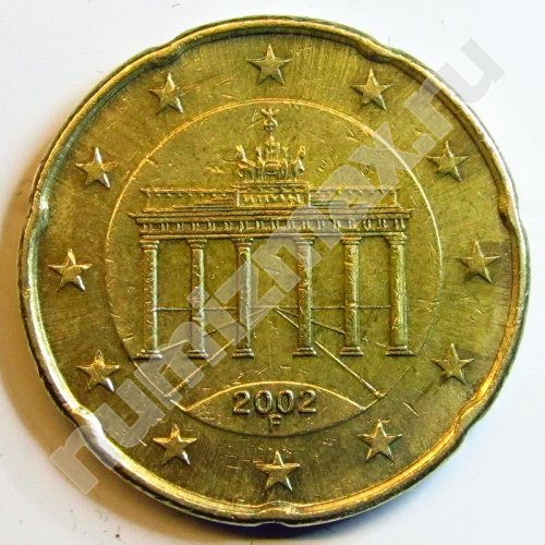Монета: 20 евроцентов 2002 г. (аверс)