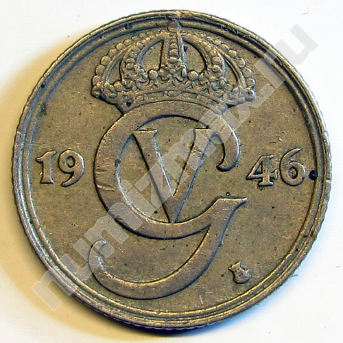 Монета: 10 эре 1946 г. (аверс)