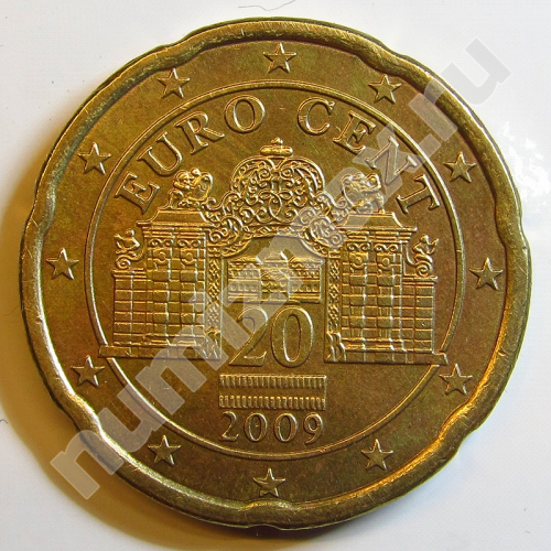 Монета: 20 евроцентов 2009 г. (аверс)