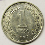 Монета: 1 peso 1957 г. (Аргентина)