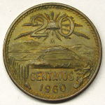 Монета: 20 centavos 1960 г. (Мексика)