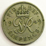 Монета: 6 pence 1949 г. (Great Britain)