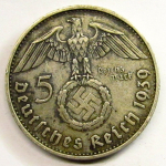 Монета: 5 рейхсмарок 1939 г. (Германия)