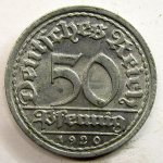 Монета: 50 пфеннигов 1920 г. (Германия)