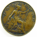Монета: 1 фартинг 1907 г. (Великобритания)