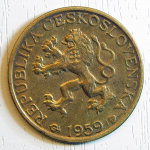 Монета: 1 крона 1959 г. (Чехословакия)