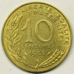 Монета: 10 сентимов 1983 г. (Франция)